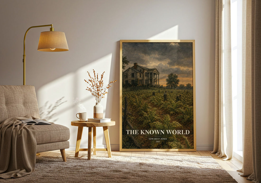 The Known World watercolour print in frame leaning in hallway – literary fiction wall art