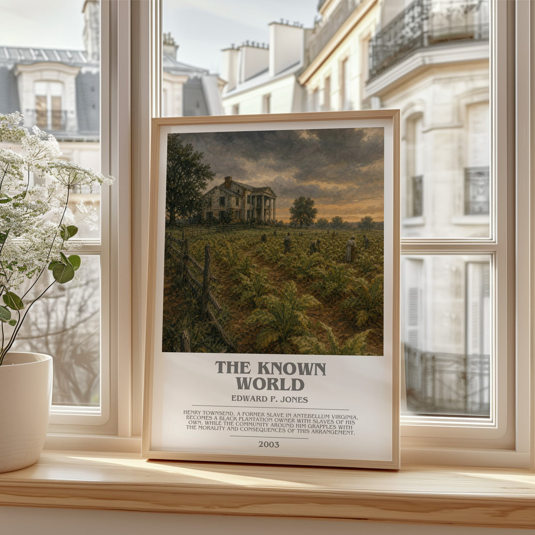 The Known World bookish print in frame leaning in hallway – literary fiction wall art