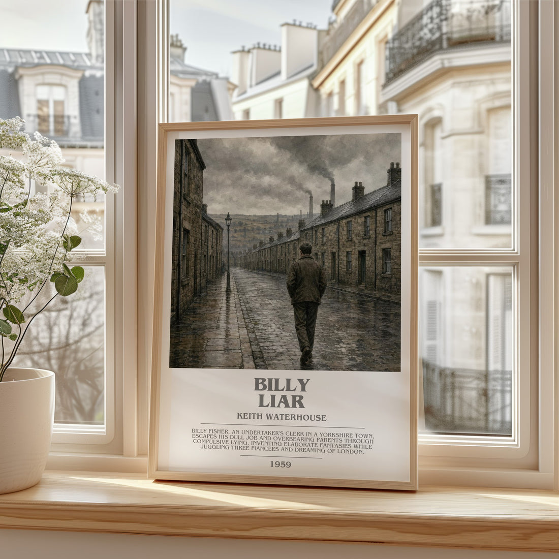 Billy Liar bookish print in frame leaning in hallway – satire wall art