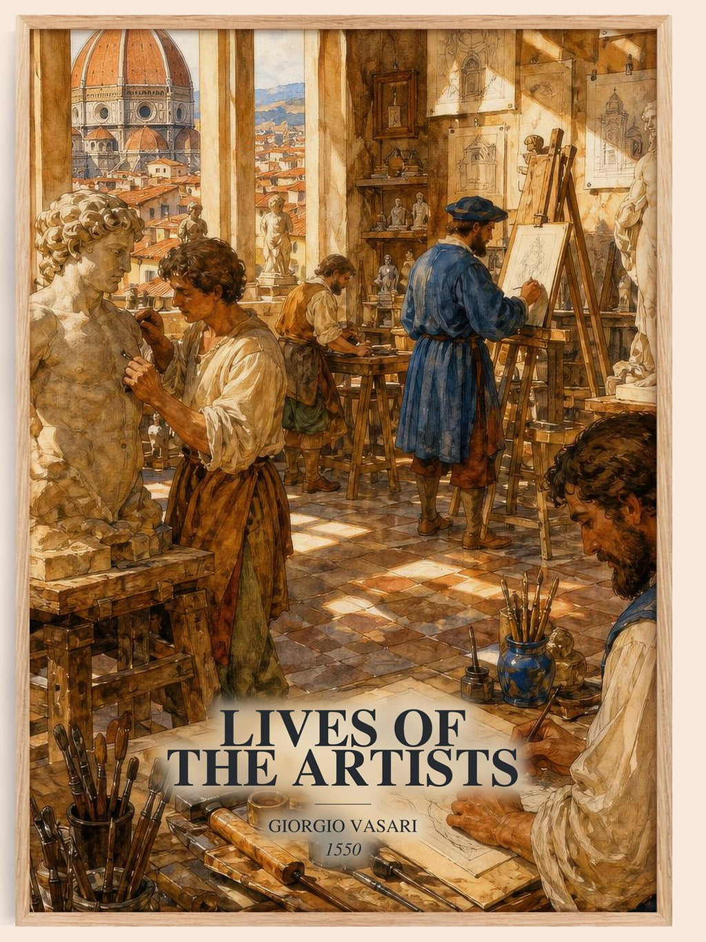 Lives of the Artists watercolour book poster by Giorgio Vasari – framed literary art print