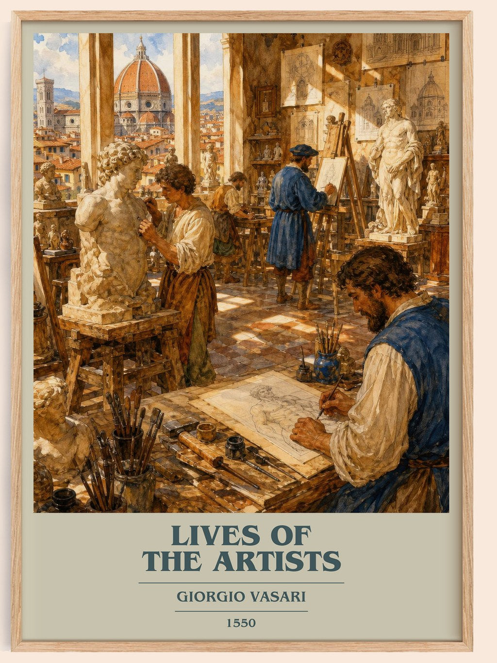 Lives of the Artists book cover book poster by Giorgio Vasari – framed literary art print