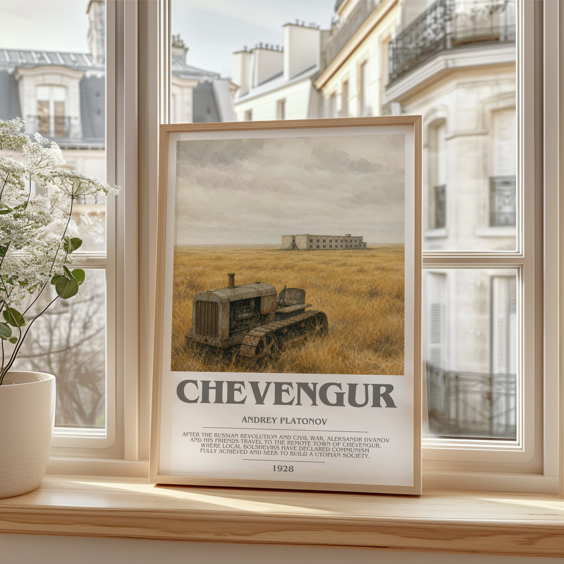 Chevengur bookish print in frame leaning in hallway – literary fiction wall art