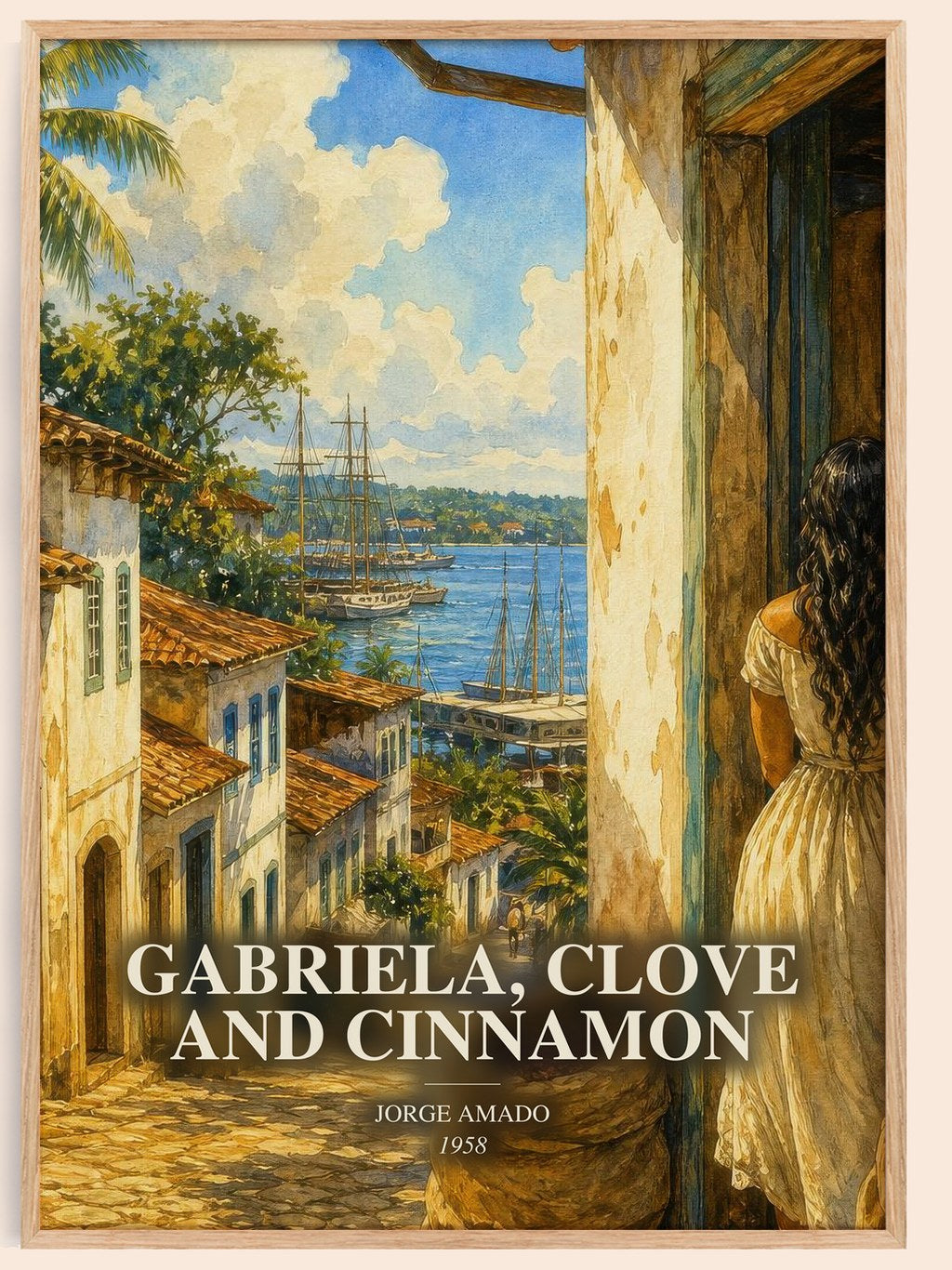 Gabriela, Clove and Cinnamon watercolour book poster by Jorge Amado – framed literary art print