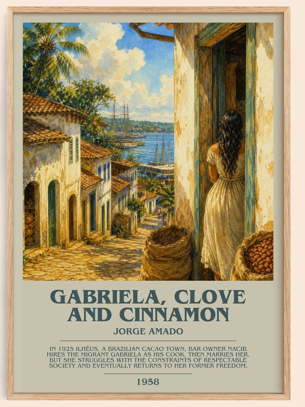 Gabriela, Clove and Cinnamon bookish book poster by Jorge Amado – framed literary art print