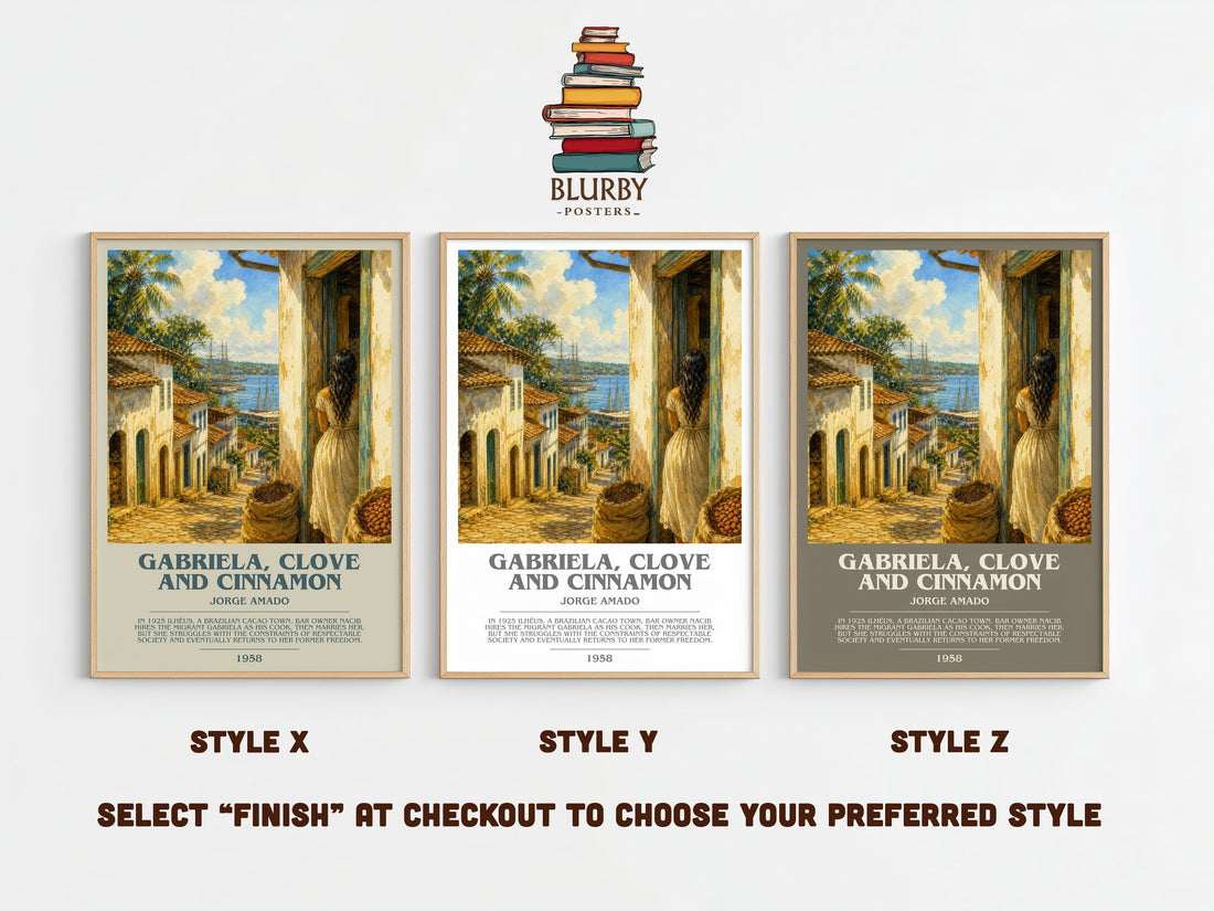 Gabriela, Clove and Cinnamon bookish print framed by window – literary home decor