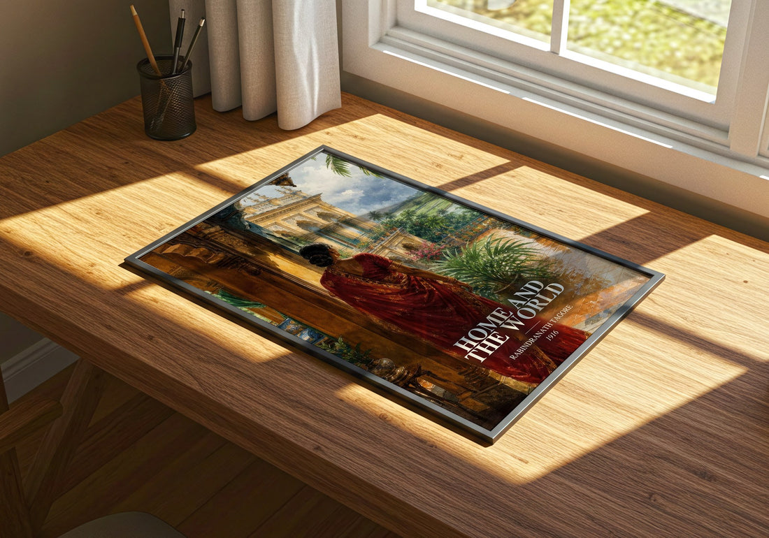 Home and the World watercolour book poster framed on wall – literary fiction wall art