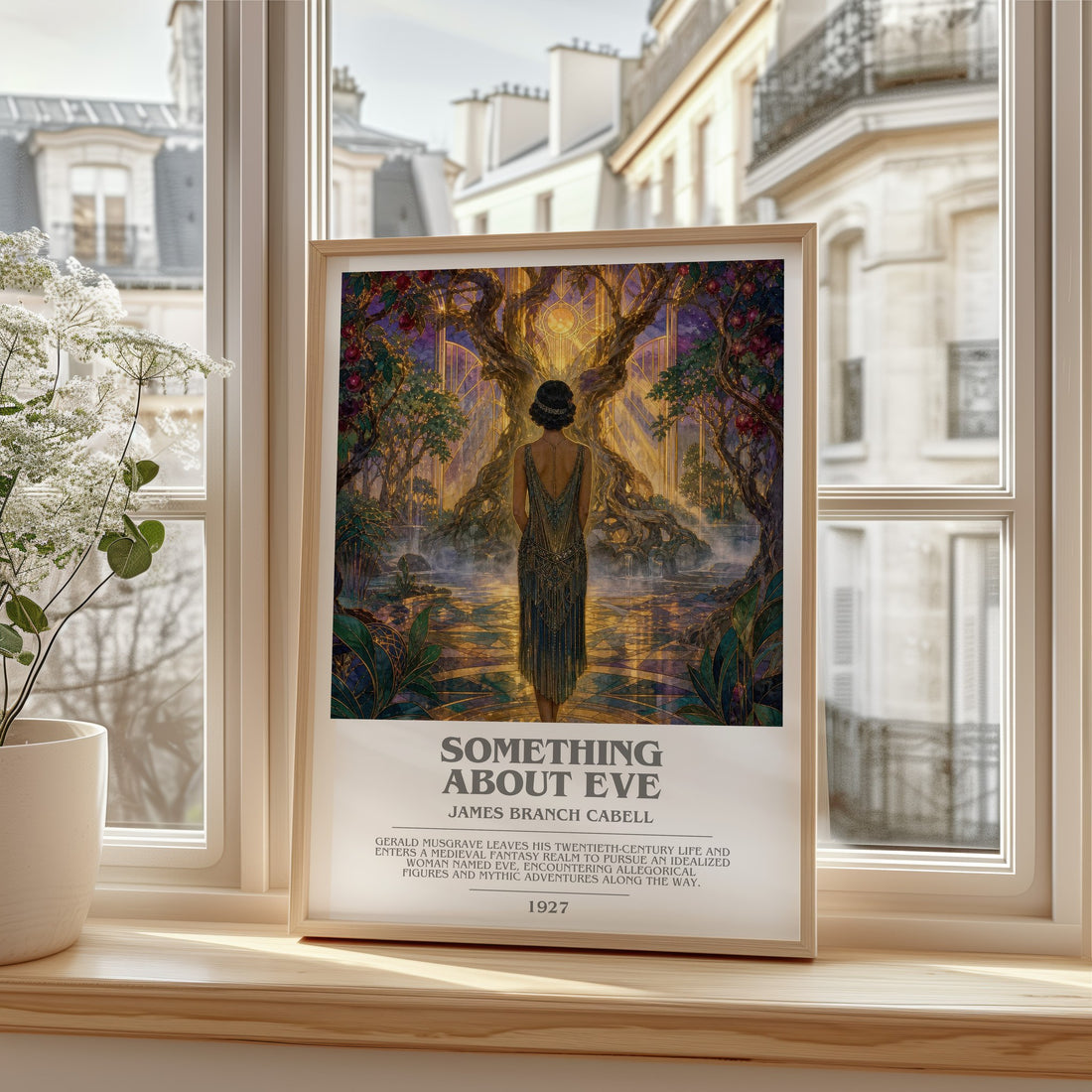 Something About Eve bookish print in frame leaning in hallway – fantasy wall art