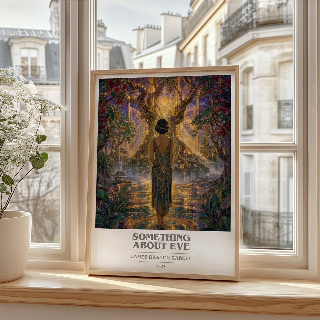 Something About Eve book cover print in frame leaning in hallway – fantasy wall art