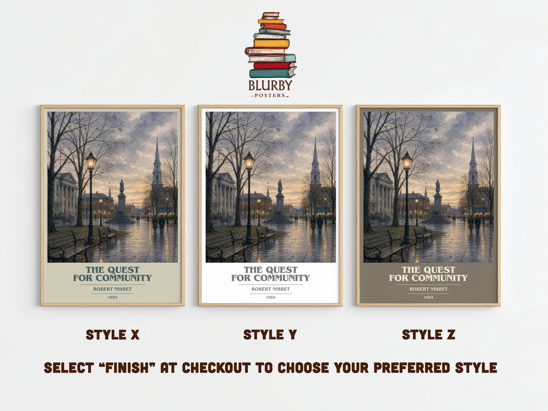 The Quest for Community book cover print framed by window – literary home decor