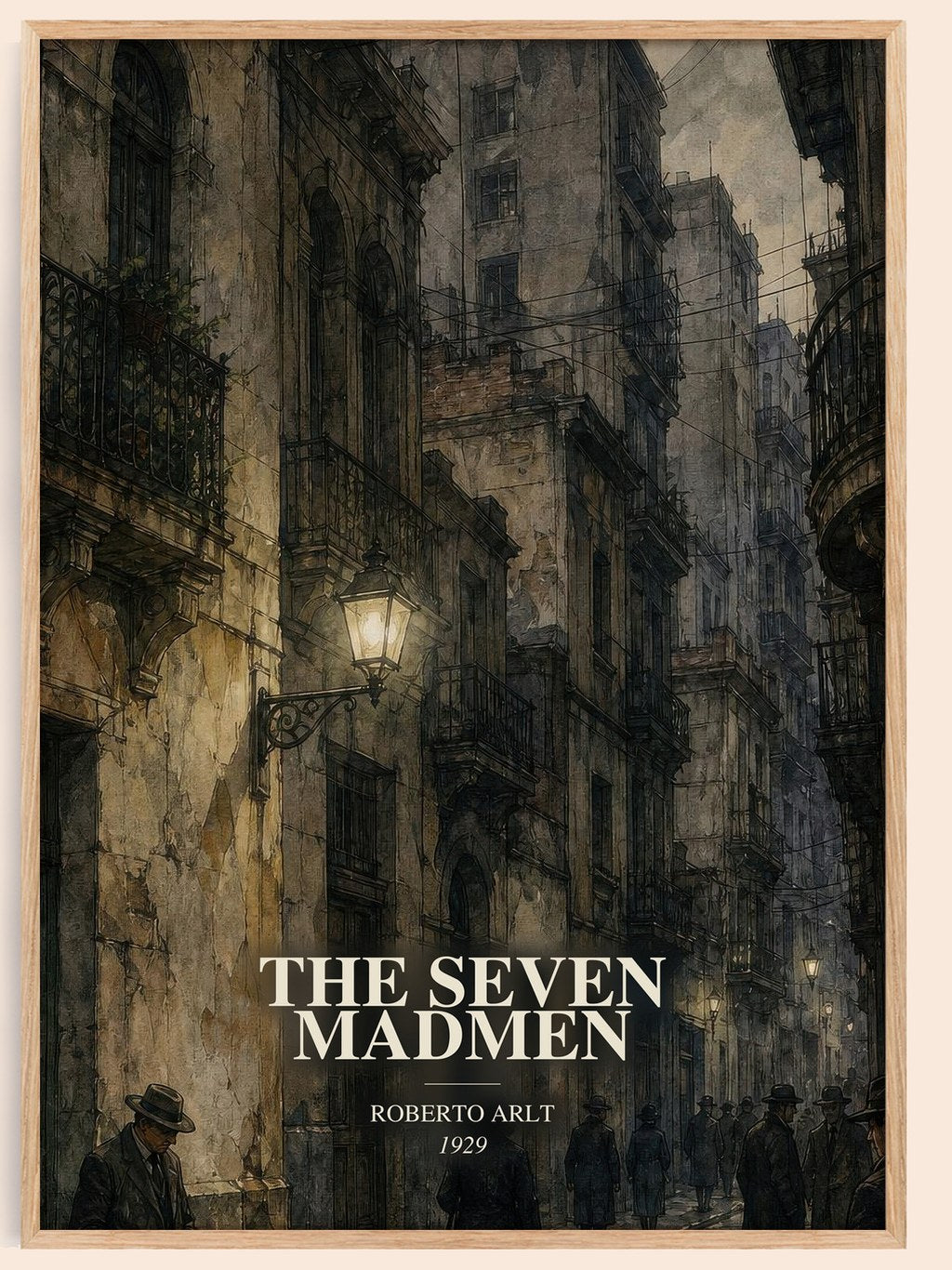 The Seven Madmen watercolour book poster by Roberto Arlt – framed literary art print