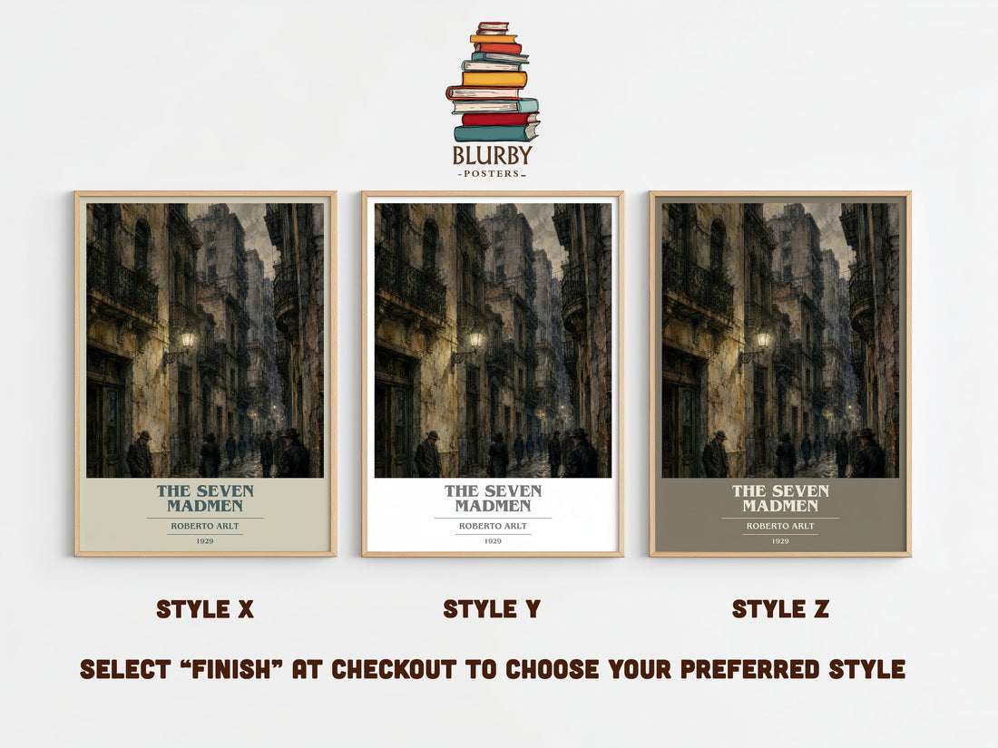 The Seven Madmen book cover print framed by window – literary home decor