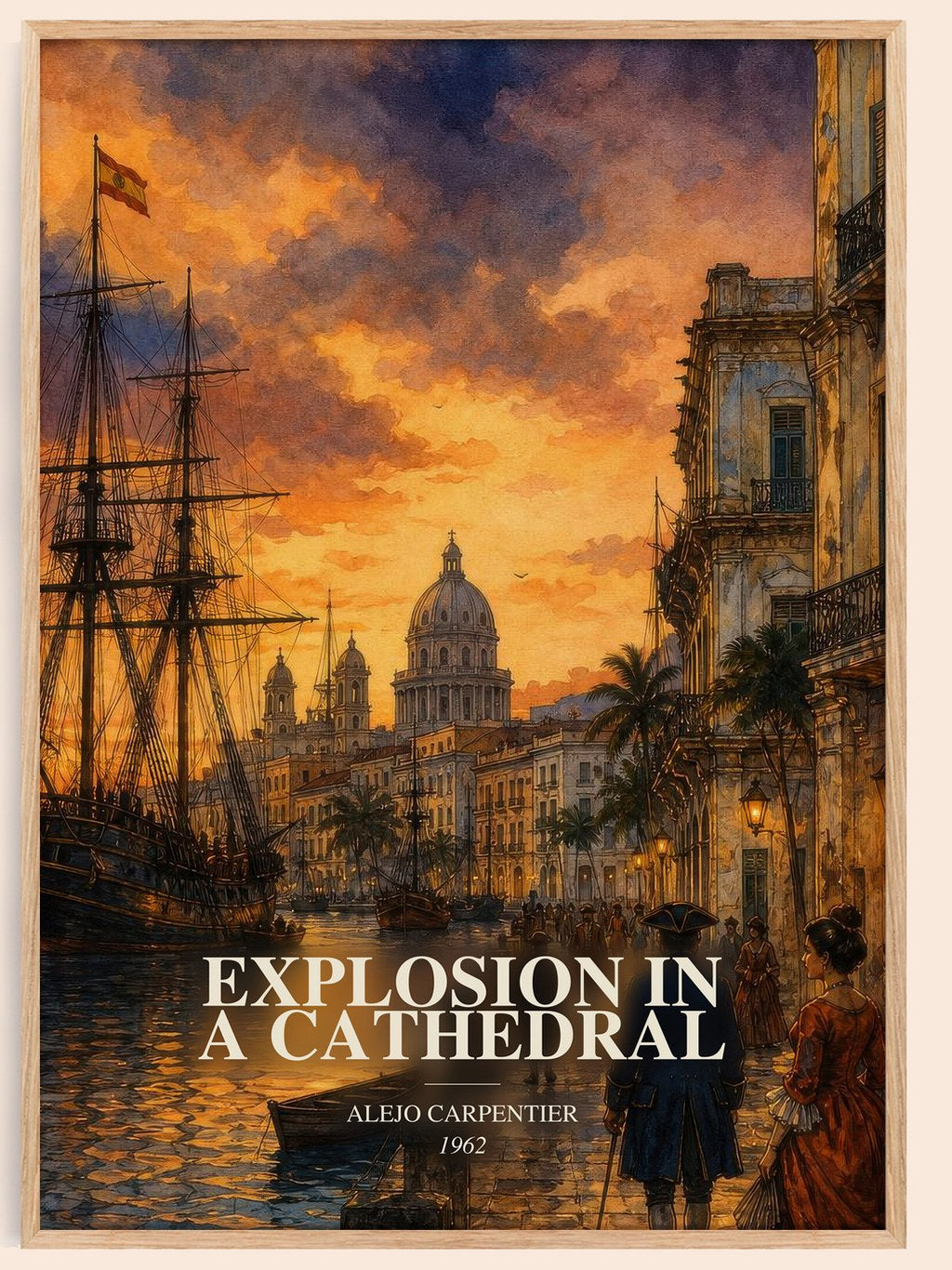 Explosion In A Cathedral watercolour book poster by Alejo Carpentier – framed literary art print