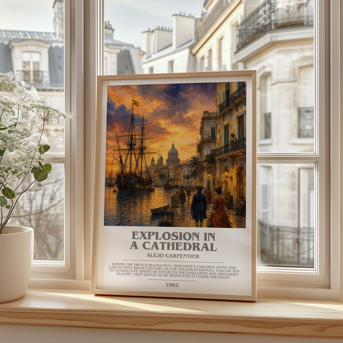 Explosion In A Cathedral bookish print in frame leaning in hallway – historical fiction wall art
