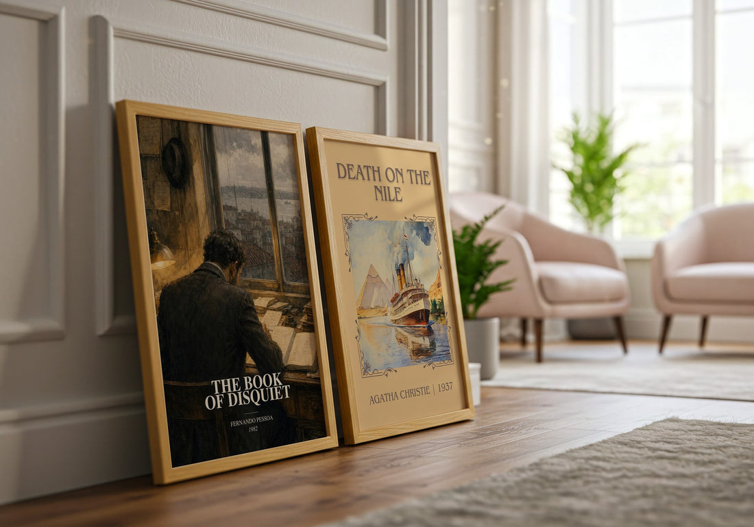 The Book of Disquiet watercolour print framed by window – literary home decor