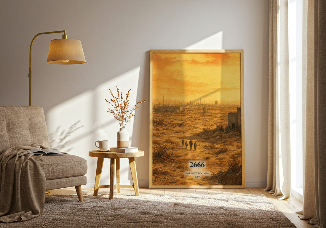 2666 watercolour print in frame leaning in hallway – literary fiction wall art