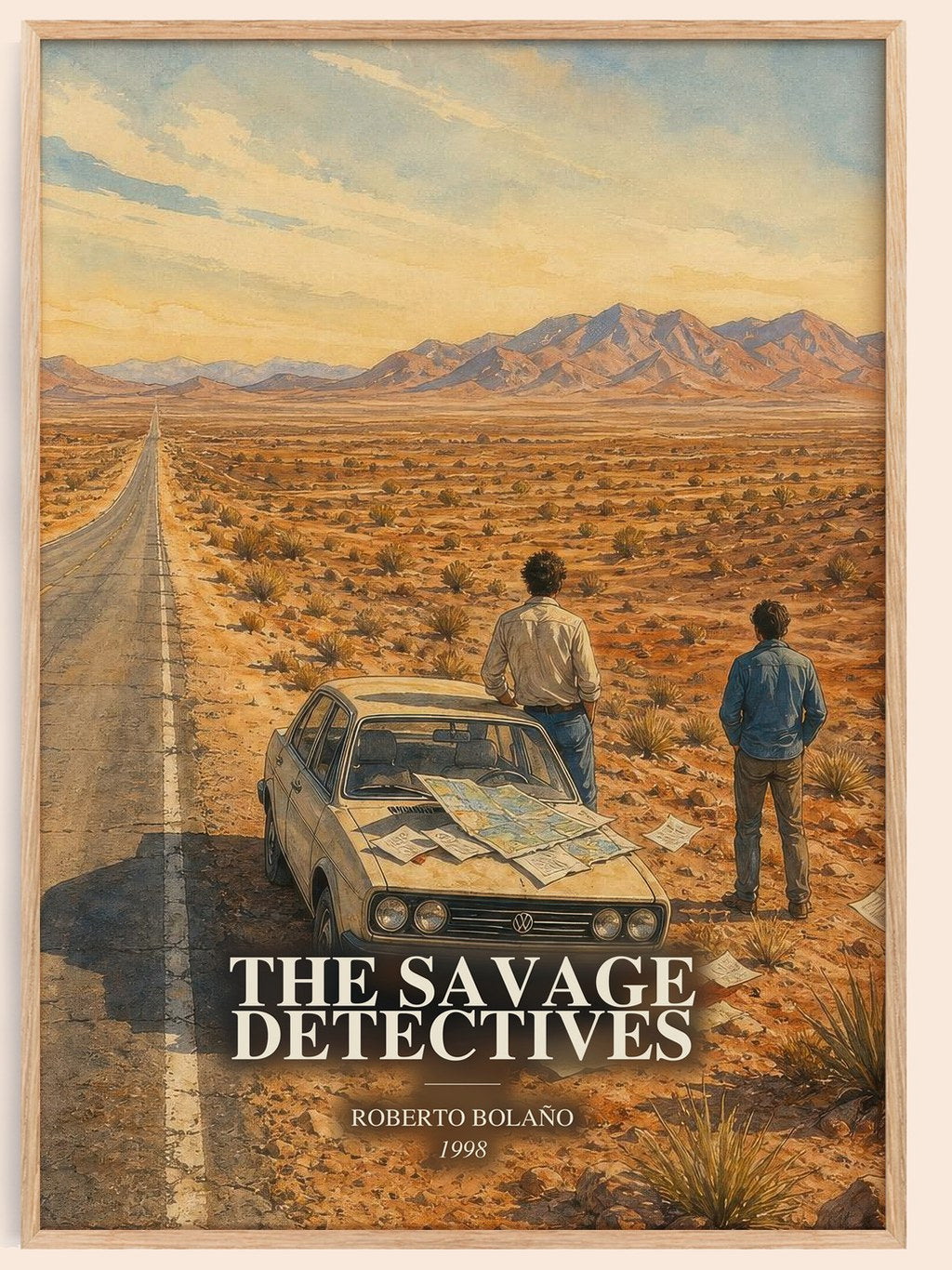 The Savage Detectives watercolour book poster by Roberto Bolaño – framed literary art print