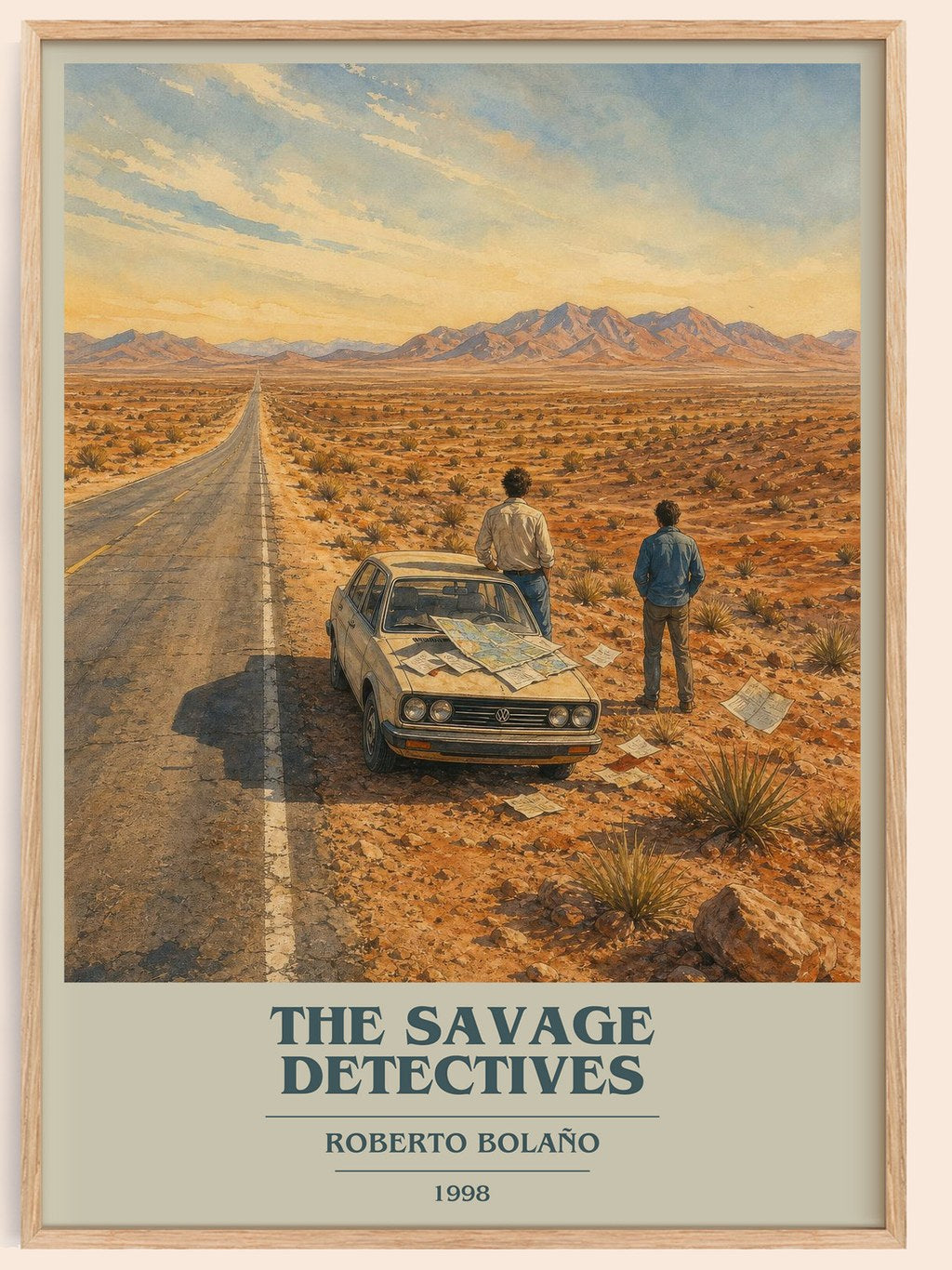 The Savage Detectives book cover book poster by Roberto Bolaño – framed literary art print