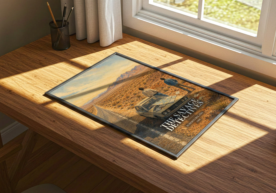 The Savage Detectives watercolour book poster framed on wall – literary fiction wall art