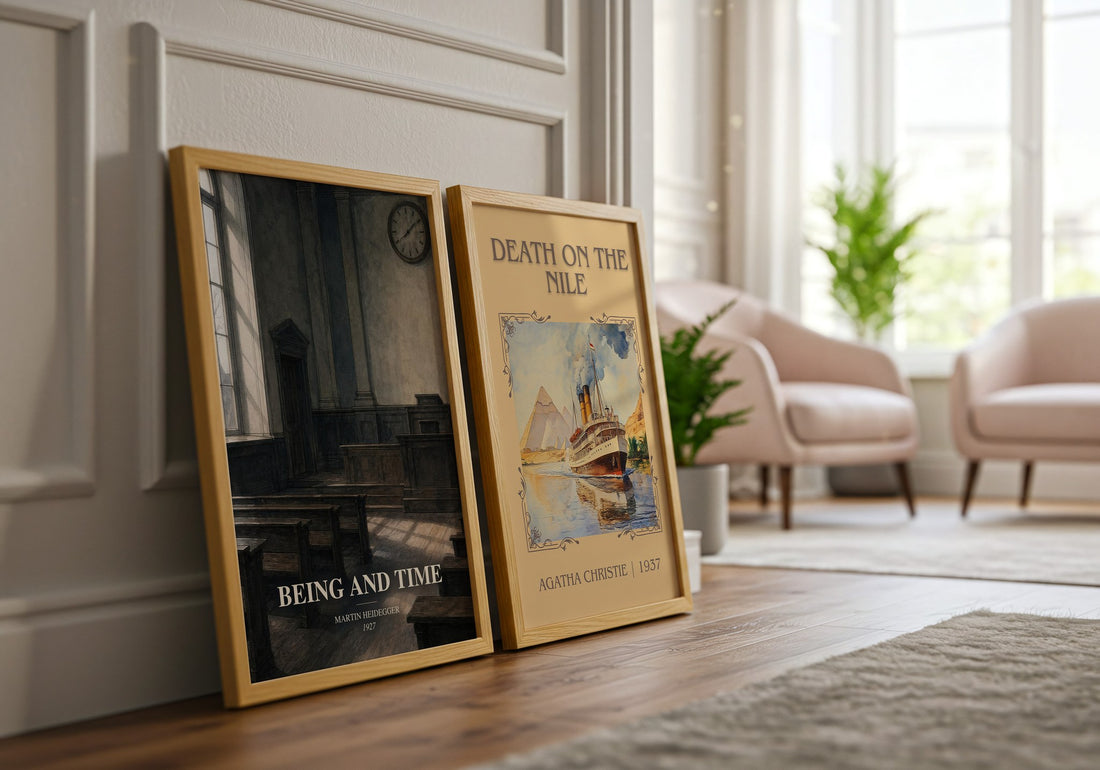 Being and Time watercolour print framed by window – literary home decor