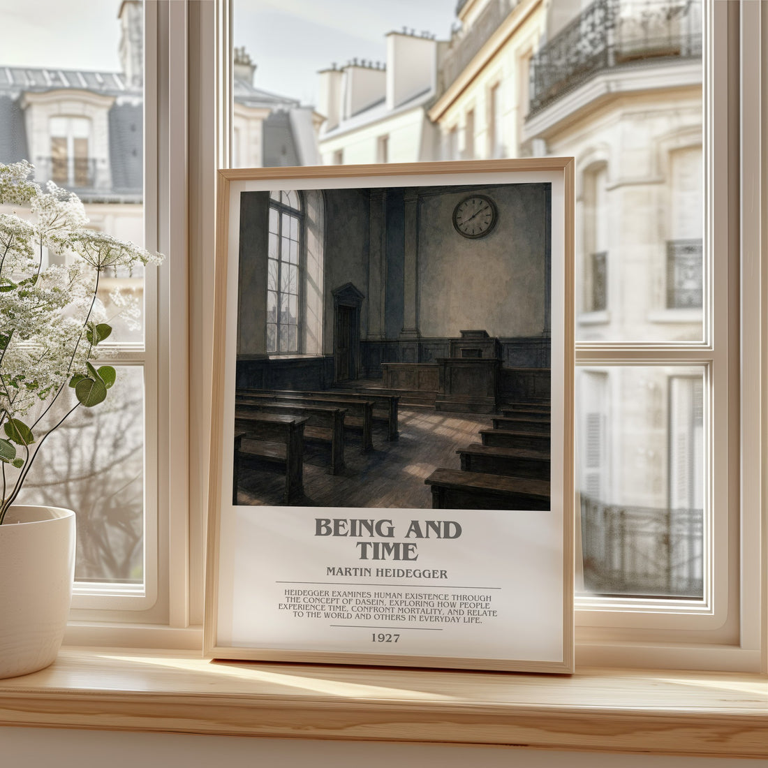 Being and Time bookish print in frame leaning in hallway – philosophy wall art