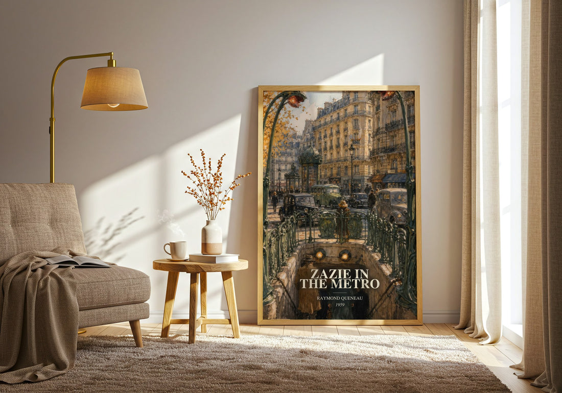 Zazie in the Metro watercolour print in frame leaning in hallway – literary fiction wall art
