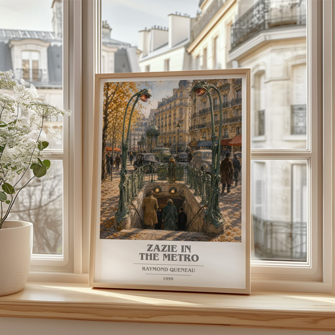 Zazie in the Metro book cover print in frame leaning in hallway – literary fiction wall art