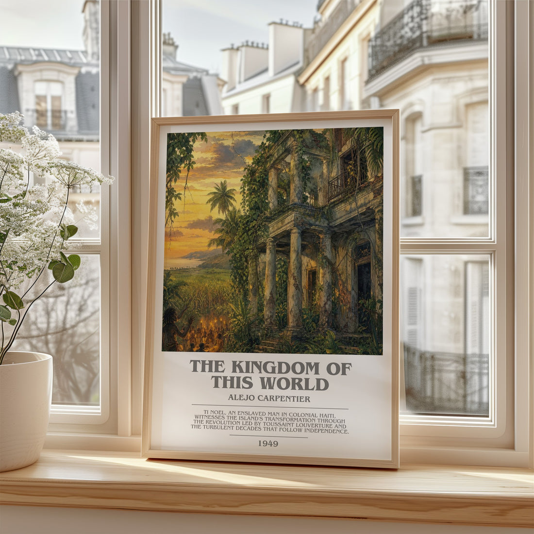 The Kingdom of This World Bookish Wall Art by Alejo Carpentier – framed print by a bright window