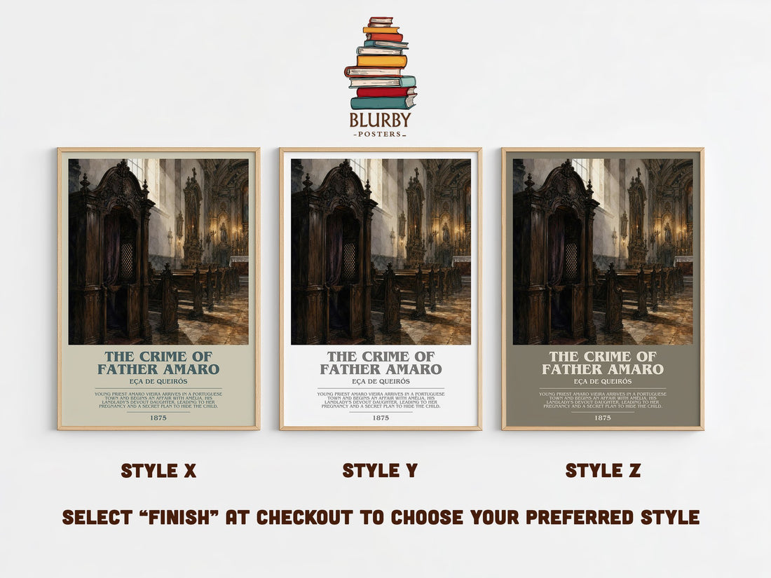 The Crime of Father Amaro Bookish Wall Art by Eça de Queirós – Style X, Y and Z side by side – choose your finish