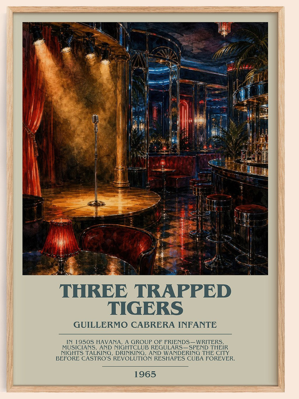 Three Trapped Tigers Bookish Wall Art by Guillermo Cabrera Infante – framed poster
