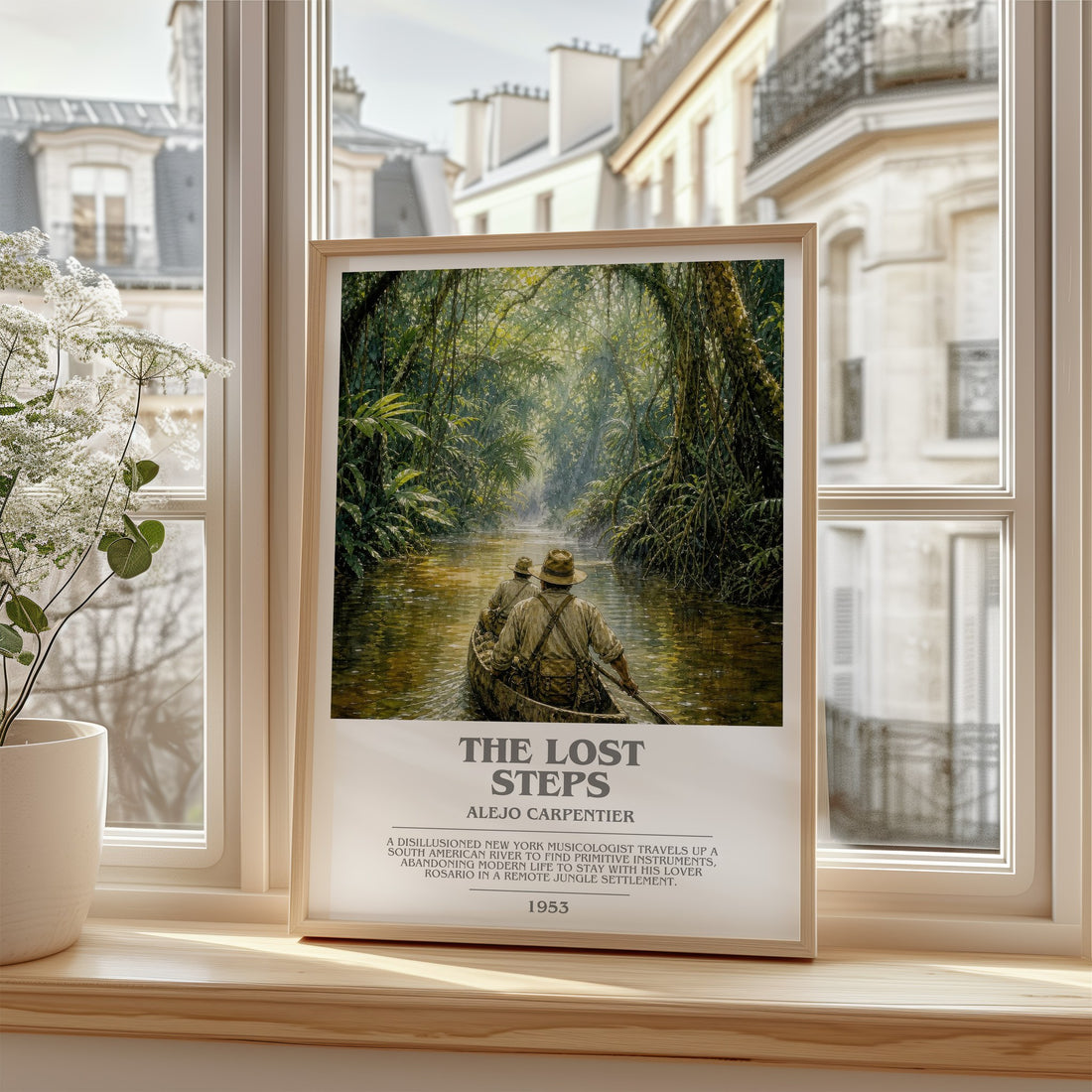 The Lost Steps Bookish Wall Art by Alejo Carpentier – framed print by a bright window