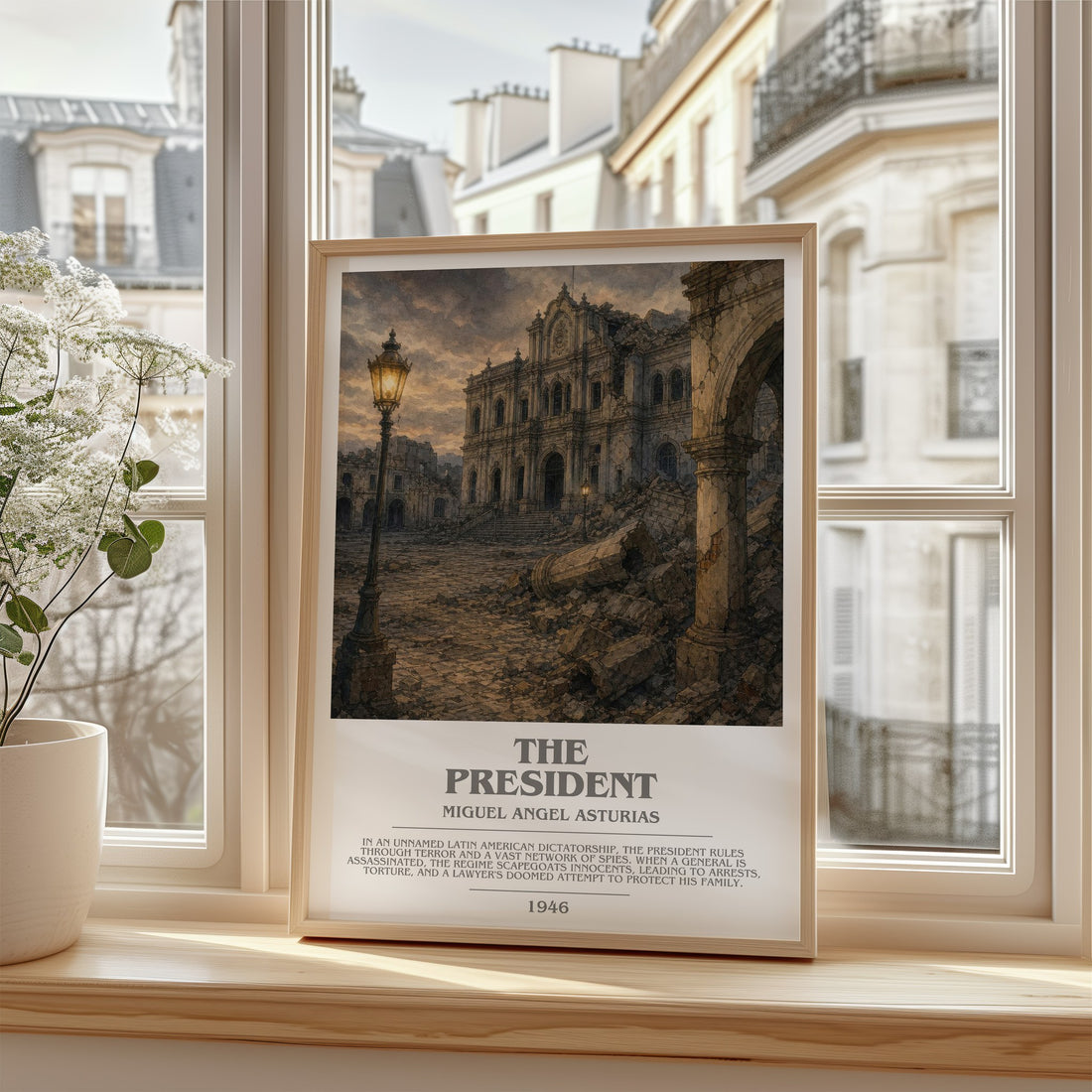 The President Bookish Wall Art by Miguel Angel Asturias – framed print by a bright window