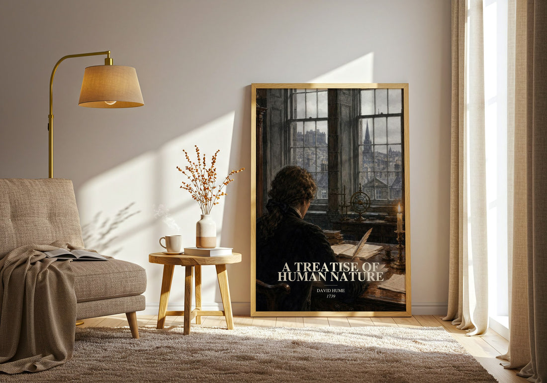A Treatise of Human Nature watercolour print in frame leaning in hallway – philosophy wall art