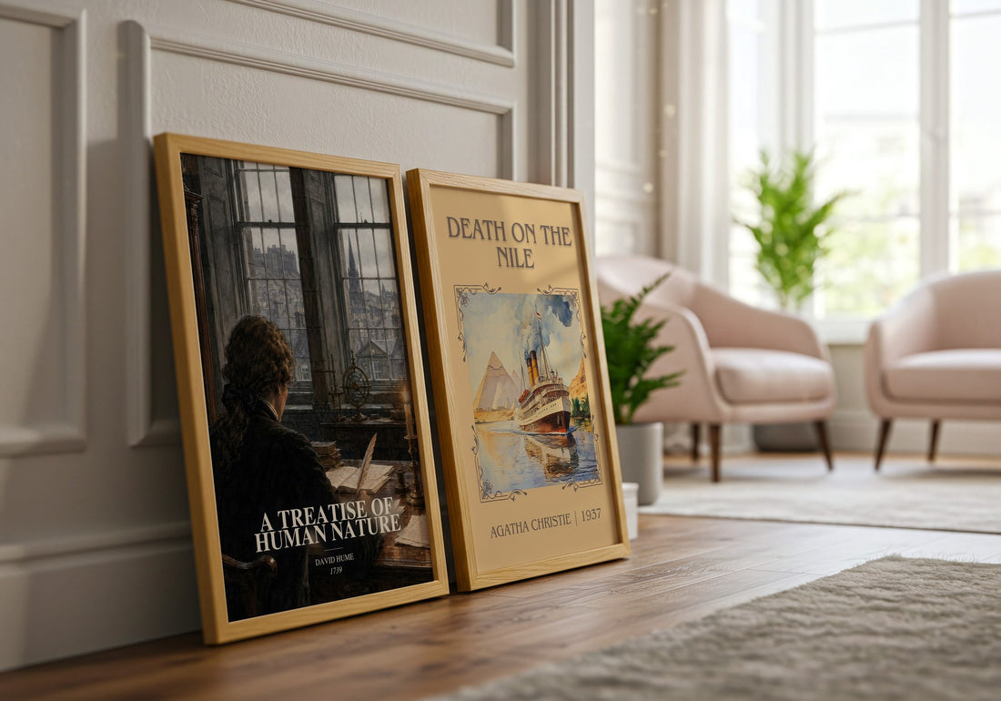 A Treatise of Human Nature watercolour print framed by window – literary home decor