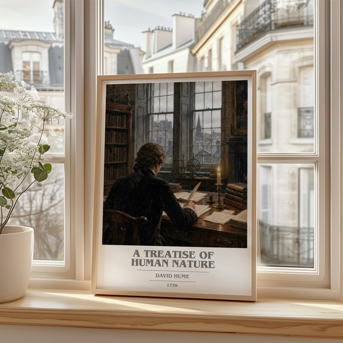 A Treatise of Human Nature book cover print in frame leaning in hallway – philosophy wall art