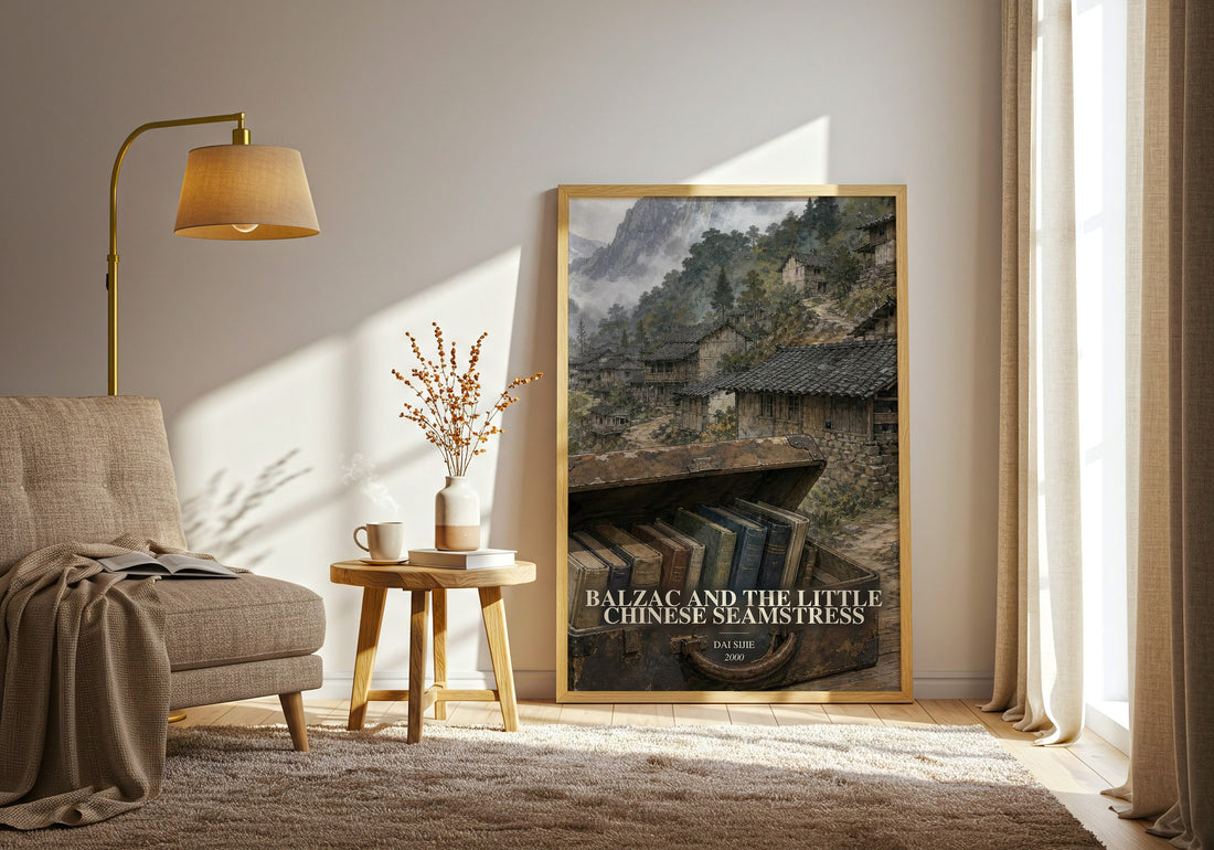 Balzac and the Little Chinese Seamstress watercolour print in frame leaning in hallway – contemporary fiction wall art