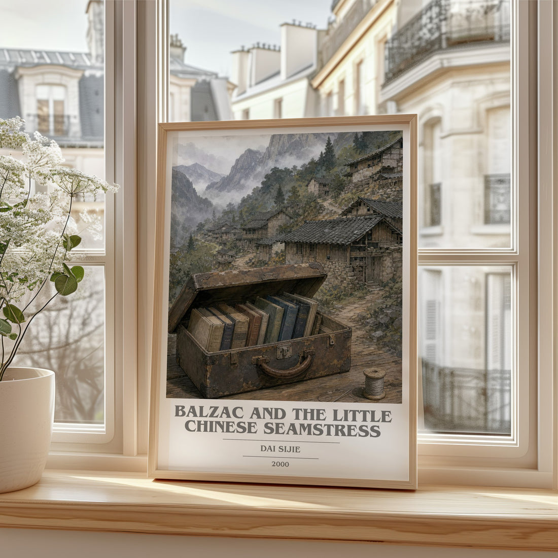 Balzac and the Little Chinese Seamstress book cover print in frame leaning in hallway – contemporary fiction wall art