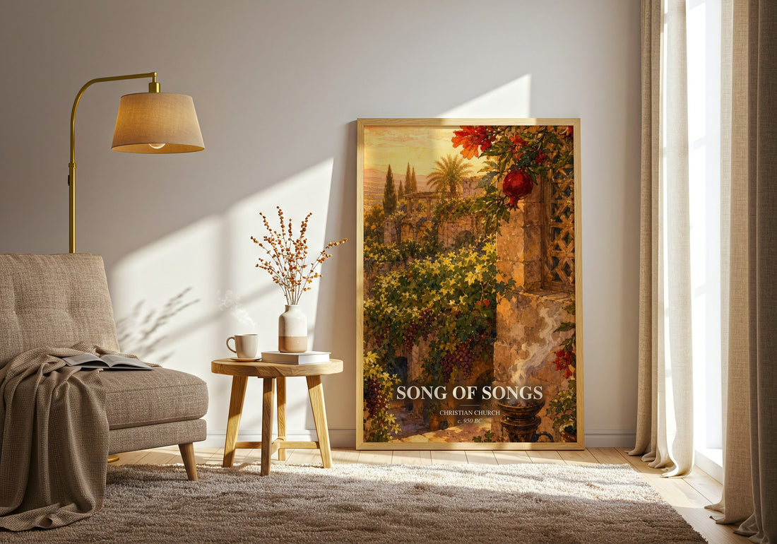 Song of Songs watercolour print in frame leaning in hallway – __new__:religious drama wall art