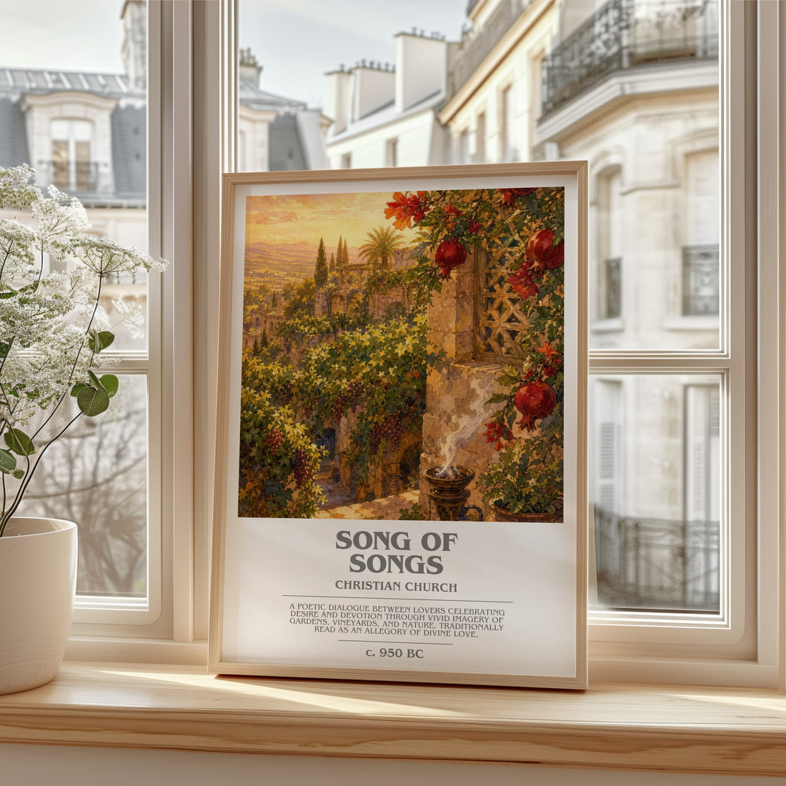 Song of Songs bookish print in frame leaning in hallway – __new__:religious drama wall art