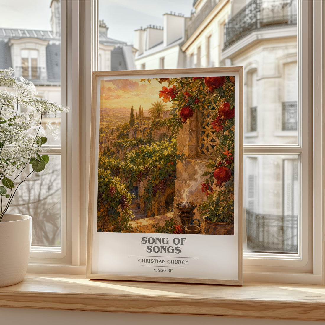 Song of Songs book cover print in frame leaning in hallway – __new__:religious drama wall art