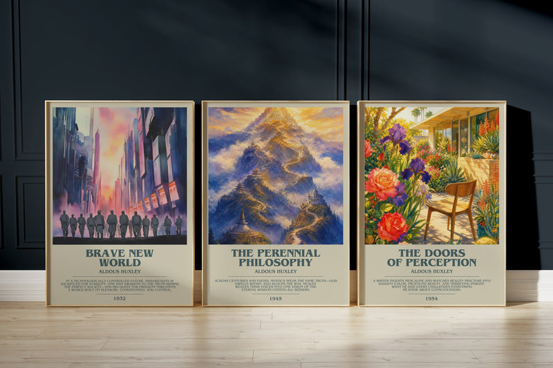 Aldous Huxley Set: Brave New World, The Perennial Philosophy, The Doors Of Perception framed art prints