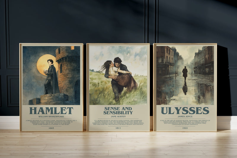 Classic Literature: Hamlet, Sense And Sensibility, Ulysses framed art prints