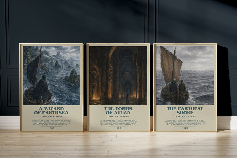 Earthsea Trilogy: A Wizard Of Earthsea, The Tombs of Atuan, The Farthest Shore framed art prints
