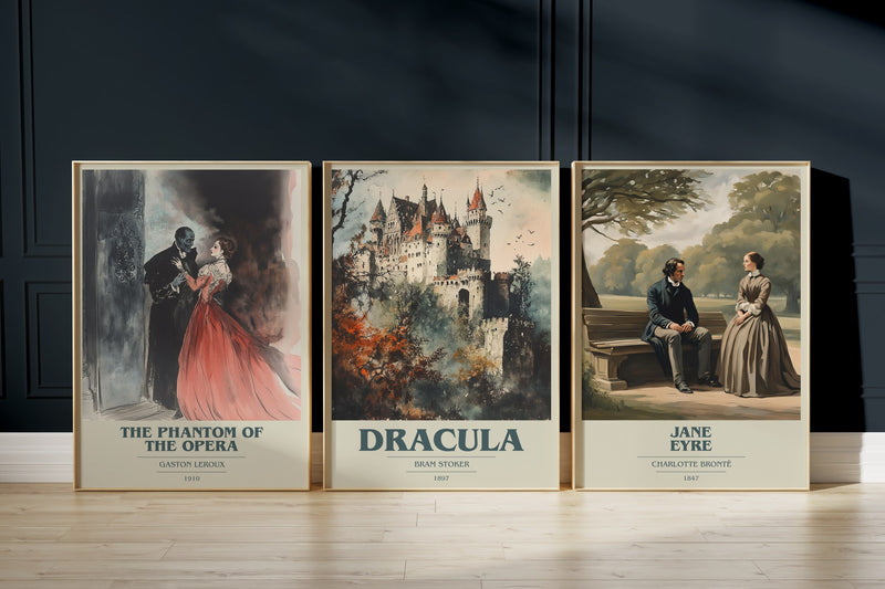 Gothic Classics: The Phantom Of The Opera, Dracula, Jane Eyre framed art prints