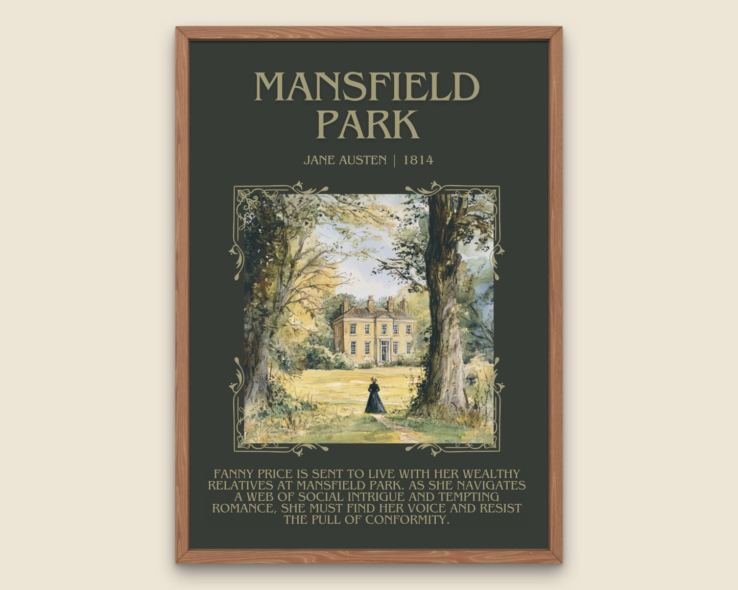 Mansfield Park by Jane Austen Descriptive, High Quality Poster Print. Fast, Free Delivery Wall Art. Author and Blurb Book/Novel Artwork