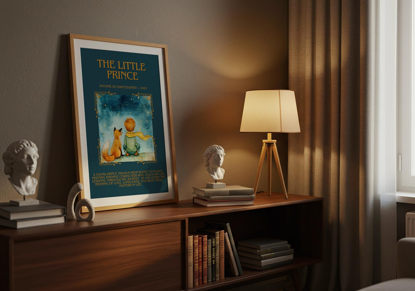 The Little Prince by Antoine de Saint-Exupéry Descriptive, High Quality Poster. Fast, Free Delivery Wall Art. Author and Blurb Book Artwork