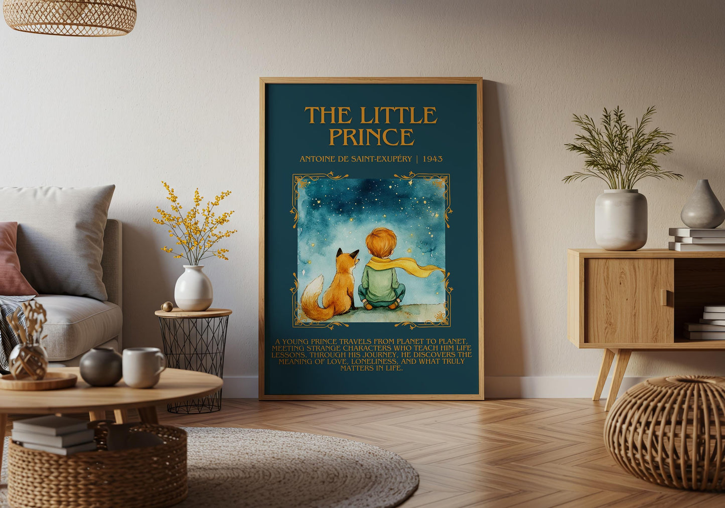 The Little Prince by Antoine de Saint-Exupéry Descriptive, High Quality Poster. Fast, Free Delivery Wall Art. Author and Blurb Book Artwork