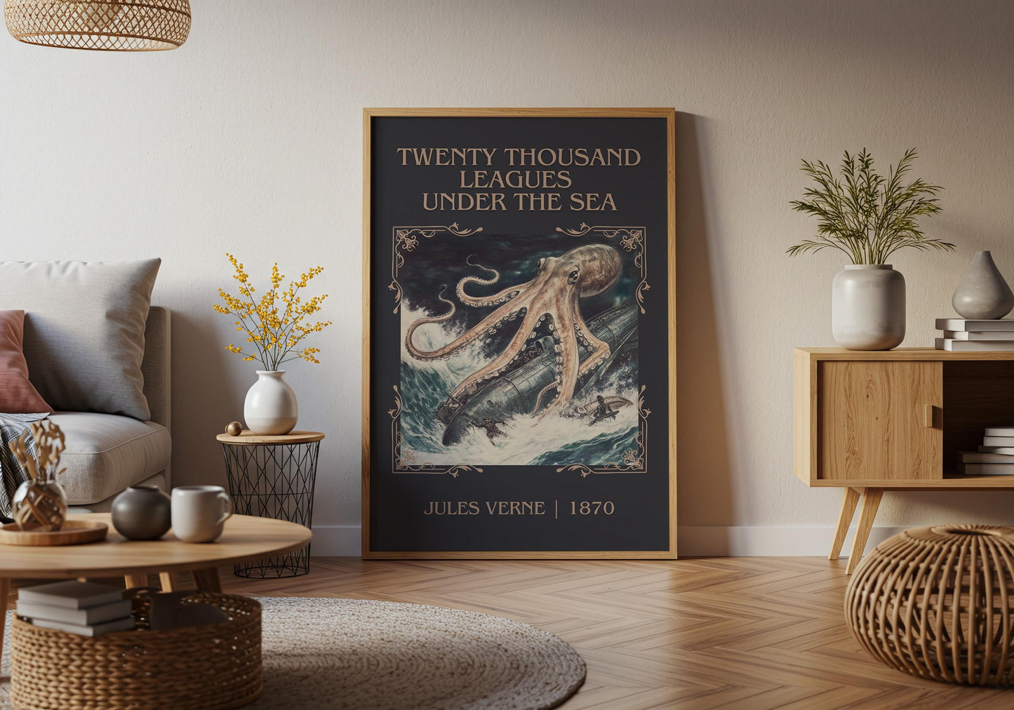 Twenty Thousand Leagues Under The Sea by Jules Verne High Quality Poster Print. Free Delivery Wall Art. Author and Blurb Book/Novel Artwork