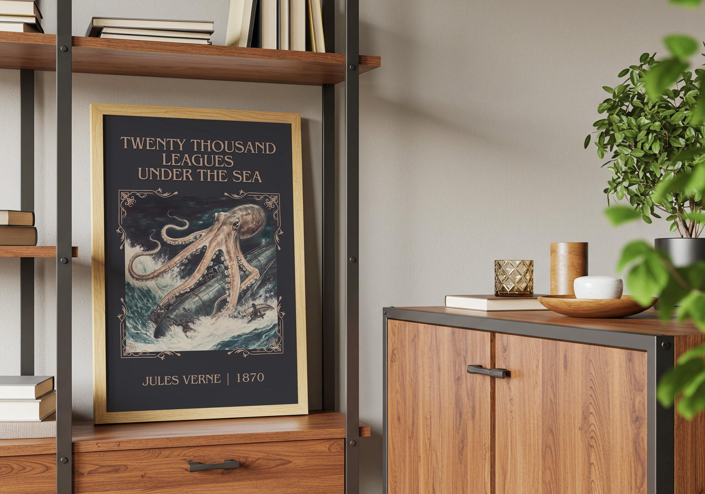 Twenty Thousand Leagues Under The Sea by Jules Verne High Quality Poster Print. Free Delivery Wall Art. Author and Blurb Book/Novel Artwork