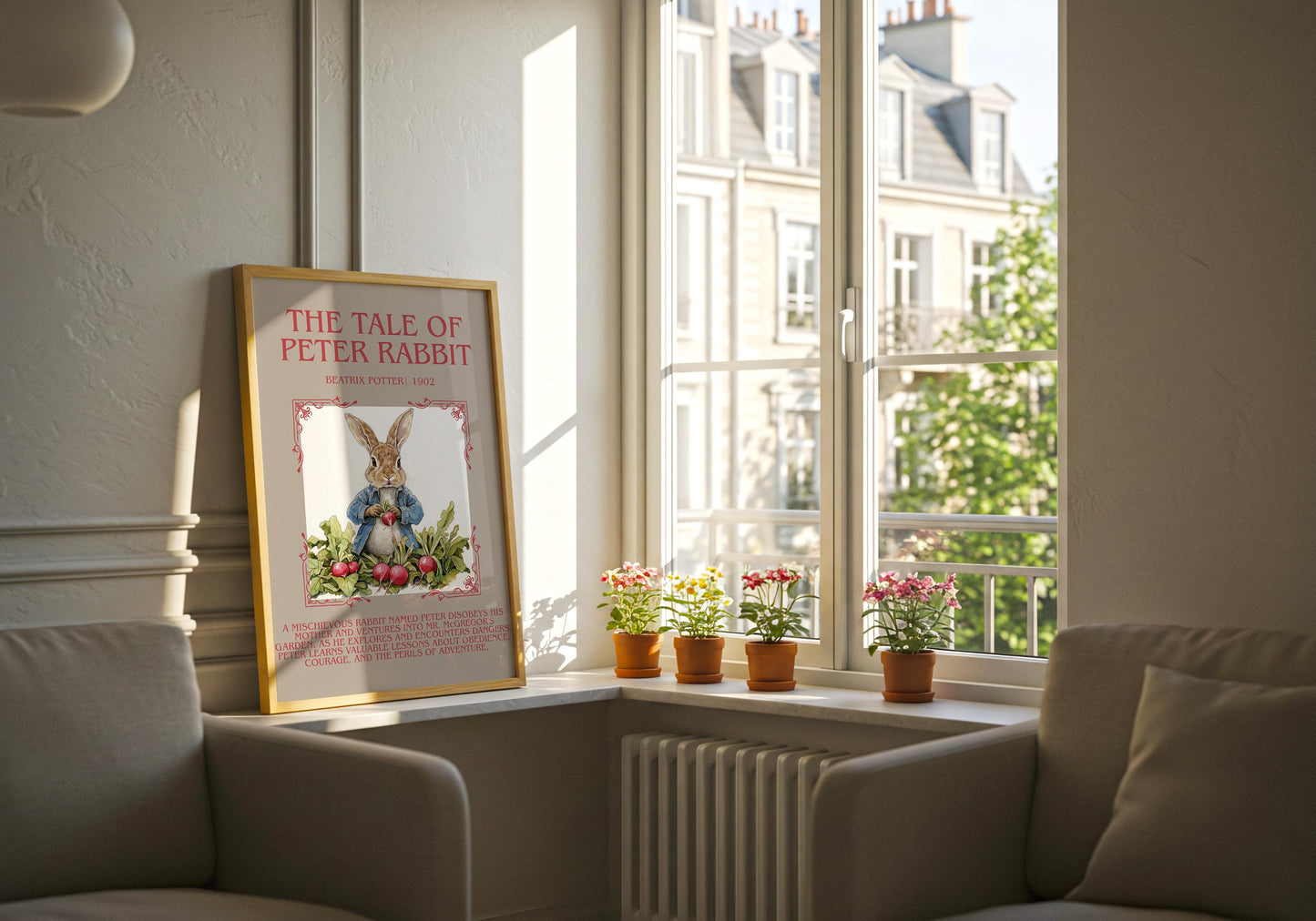 The Tale Of Peter Rabbit by Beatrix Potter Descriptive,High Quality Poster. Free Delivery Wall Art. Author and Blurb Book Artwork.Book Lover