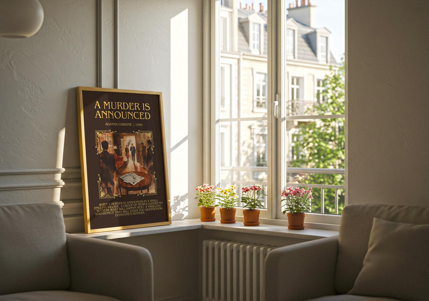A Murder Is Announced by Agatha Christie Descriptive, High Quality Poster Print. Free Delivery Wall Art. Author and Blurb Book Artwork